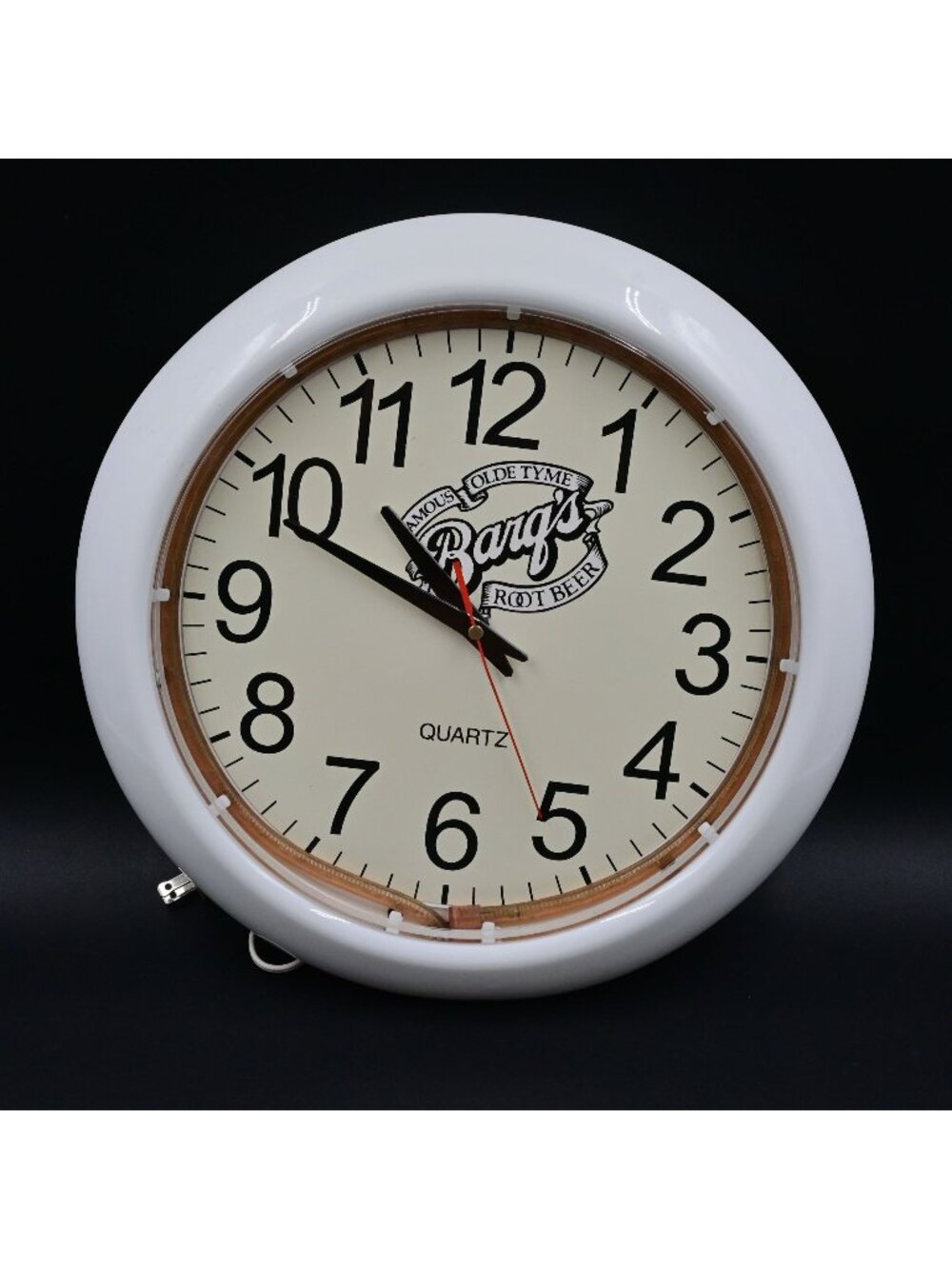 Barqs Root Beer Retro Quartz Wall Clock 16" White Frame Vintage Inspired Tested